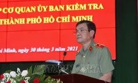 Thiếu tướng Lê Hồng Nam, Giám đốc Công an Thành phố Hồ Chí Minh phát biểu tại lễ công bố. Ảnh: TTXVN