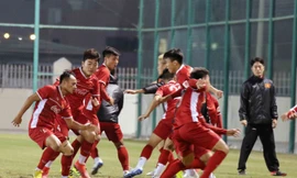 Đội tuyển Việt Nam trong buổi tập cuối cùng trước trận giao hữu với Philippines.