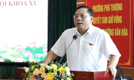 Trung tướng Nguyễn Hải Trung, Giám đốc Công an TP. Hà Nội thông tin tại buổi tiếp xúc cử tri