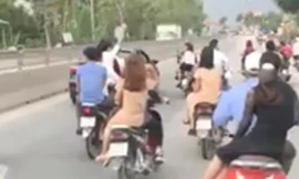 Nhóm thanh niên lạng lách đánh võng gây nguy hiểm trên quốc lộ 1A. Ảnh cắt từ clip