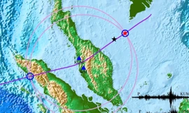 Địa điểm xảy ra địa chấn nhẹ (sao đỏ) không lâu sau khi máy bay mất tích.