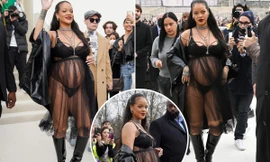 Bà bầu Rihanna gây sốc khi diện nội y dự show thời trang