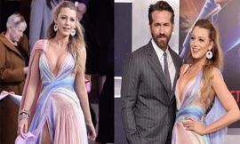 Bà xã ‘Deadpool’ diện váy cắt xẻ táo bạo theo mốt không nội y mừng chồng ra mắt phim