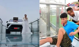 Cô gái dùng ô tô và vali đầy tiền cầu hôn bạn trai ở cầu kính cao 350m