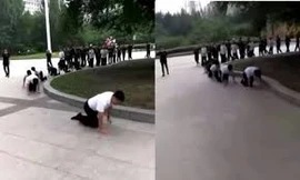 Nhân viên nhà hàng Trung Quốc bị quản lý bắt bò quanh bồn hoa