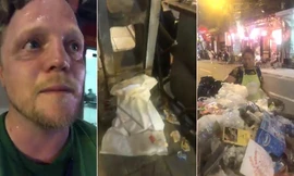 Ông Tây mướt mồ hôi dọn rác trên phố cổ đêm Trung thu