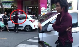 Cầm gạch phang vỡ kính ô tô, nam thanh niên phải khoanh tay xin lỗi