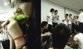 Hình ảnh về màn trừng phạt ăn mướp đắng sống được đăng tải lên mạng.