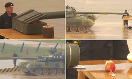 Lính Nga chém hoa quả, vẽ tranh bằng nòng pháo xe tăng T-80 