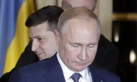 Tổng thống Nga Putin và Tổng thống Ukraine Zelensky. Ảnh: Tass