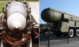 Các vũ khí bị cấm theo INF: tên lửa Pershing II (trái) và tên lửa đạn đạo tầm trung SS-20 (phải). Ảnh: Wikipedi/Global Look Press