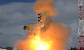Một vụ thử tên lửa đạn đạo liên lục địa Sarmat của Nga. Ảnh: Sputnik