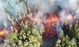 Dung nham phun trào, đốt cháy rừng cây ở Hawaii nhìn từ trên cao