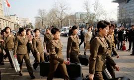 Nhóm nhạc Moranbong của Triều Tiên đến Bắc Kinh (Trung Quốc) lưu diễn hồi năm 2015. Ảnh: Getty