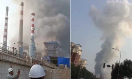 Khói bốc lên từ hiện trường vụ nổ. Ảnh: SCMP