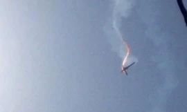 Hình ảnh được cho là máy bay không người lái Mỹ bị bắn rơi. Ảnh: IRNA