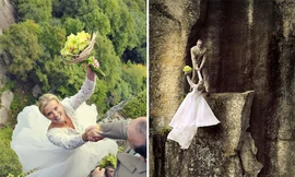 Hết hồn với dịch vụ chụp ảnh cưới bên vực sâu trăm mét 