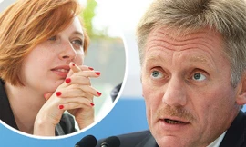 Ông Dmitry Peskov - phát ngôn viên của Tổng thống Nga Vladimir Putin (phải) và nữ nhà báo Tatiana Felgengauer (trái). Ảnh: Press TV