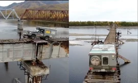 Thót tim nhìn xe hơi chạy trên cầu ‘tử thần’ không lan can dài 500m