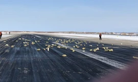 Số vàng và đá quý nằm rải rác trên đường băng sân bay Yakutsk. Ảnh: RT