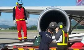 Lực lượng rà phá bom mìn tiến hành kiểm tra kĩ lưỡng kiện hàng khả nghi.