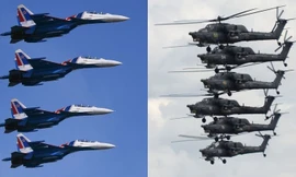 Đội Hiệp sĩ Nga (trái) và đội Đại bàng vàng (phải). Ảnh: Sputnik