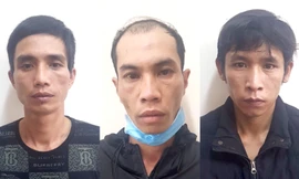 Từ trái qua là các đối tượng Giảng, Hải, Luân đang bị tạm giữ hình sự