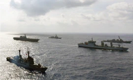 Tàu chiến Philippines, Ấn Độ, Nhật Bản, Mỹ tập trận trên biển Đông ngày 9/5 Ảnh: Handout/SCMP