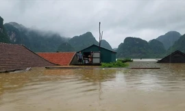 Trong khi nhiều nhà ngập lút, thì người ở nhà phao chống lũ vẫn cao ráo, bình thường (ảnh tại vùng lũ Tân Hóa, Minh Hóa, Quảng Bình đợt lũ vừa qua). Ảnh: Quốc Nam