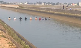 ​ Mái kênh bờ sông Ðào phủ rêu xanh, trơn trượt