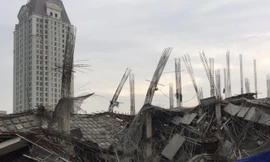 Hiện trường vụ sập đổ công trình tại dự án trường mầm non Vườn Xanh ngày 25/9. 