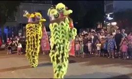 Múa lân xin tiền giữa đường Bà Triệu, Hà Nội