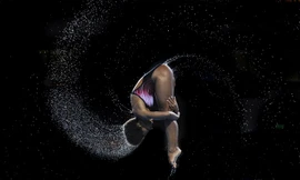 Vận động viên người Canada Jennifer Abel tranh tài ở lượt chung kết nội dung nhảy cầu 1m nữ tại Đại hội thể thao các nước thịnh vượng chung 2014, ở Edinburg, Scotland, 01/08/2014.