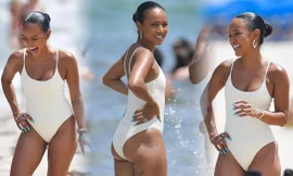 Người mẫu gốc Việt Karrueche Tran 'bốc lửa' ở biển