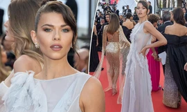 Siêu mẫu Georgia Fowler mặc đầm xuyên thấu, không nội y 'nóng mắt' trên thảm đỏ Cannes