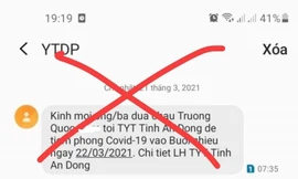 Tin nhắn thông báo người dân đi tiêm vaccine ngừa COVID-19 ở Quảng Ngãi.