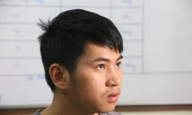 Đối tượng Hồ Xuân Huy tại cơ quan công an. Ảnh H.Q.V