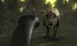 Khủng long bạo chúa ác chiến với rắn lớn nhất hành tinh.