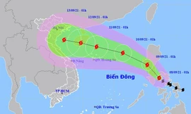 Dự báo đường đi và vùng ảnh hưởng của bão Côn Sơn. Đồ họa: Trung tâm Dự báo Khí tượng Thủy văn Quốc gia.