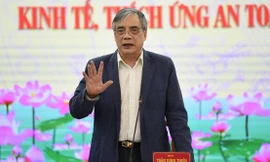 Ông Trần Đình Thiên phát biểu ý kiến tại buổi tọa đàm. Ảnh Nhật Minh