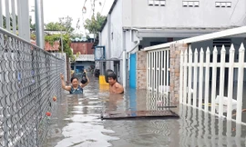 TPHCM: Mưa lớn đầu mùa, người dân 'chạy ngập'