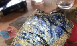 Hình ảnh viên đá quý to bằng ngón tay, được đồn tin có trị giá 5 tỷ đồng tại bãi Bưởi ở thôn Chính Quân, Liễu Đô.