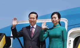 Logo của APEC 2023 tại Trung tâm Báo chí quốc tế ở San Francisco, California, Mỹ ngày 11/11Ảnh: VCG 