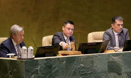 Đại sứ Đặng Hoàng Giang (giữa) chủ trì phiên thảo luận. (Ảnh: Mofa)