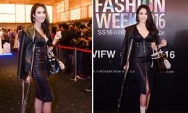 Diệp Lâm Anh diện đồ sexy, chống nạng đi sự kiện