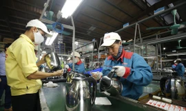 Công nhân Sunhouse sản xuất ấm đun nước siêu tốc tại nhà máy ở Hòa Lạc (Hà Nội) ẢNH: Như Ý 