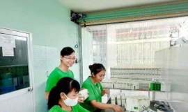 CEO Nguyễn Ngọc Hương (đứng) bên các sản phẩm bột rau xuất khẩu của mình Ảnh: U.P 