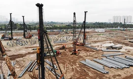 Nhà máy xử lý nước thải Yên Xá đang thi côngẢnh: Hoàng Mạnh Thắng 