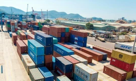 Bốc xếp hàng hóa xuất/nhập khẩu bằng container tại cảng Quy Nhơn (Bình Định). Ảnh: QK