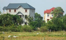 Hai căn biệt thự xây dựng trên đất nông nghiệp ở xã Xuân Thu. Ảnh: Nguyễn Thắng